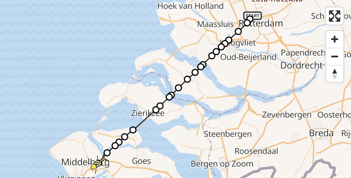Routekaart van de vlucht: Lifeliner 2 naar Nieuw- en Sint Joosland, Rotterdam Airportplein
