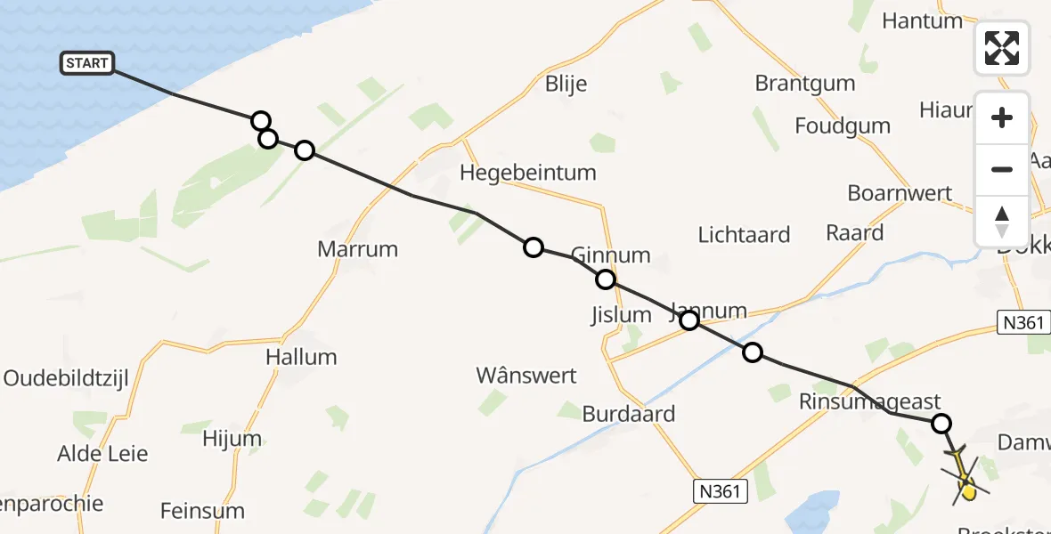 Routekaart van de vlucht: Ambulanceheli naar Damwâld, Easterdobbe