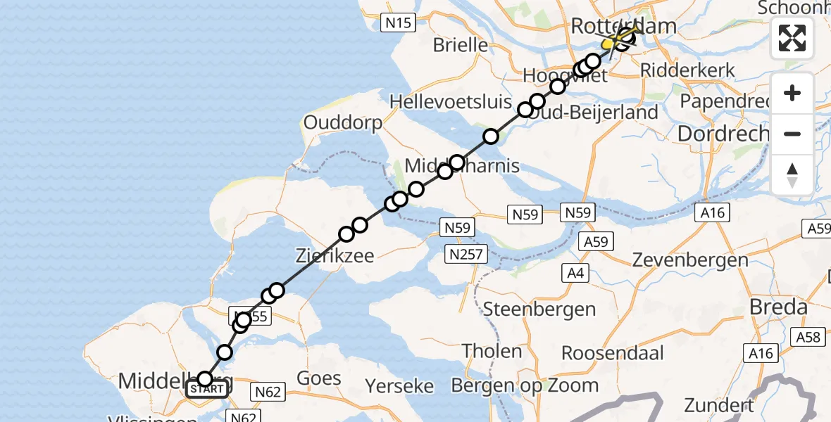 Routekaart van de vlucht: Lifeliner 2 naar Erasmus MC, Kruisdwars Weg