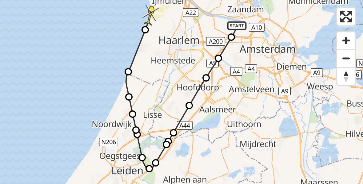 Routekaart van de vlucht: Lifeliner 1 naar Overveen, Amerikahavenweg