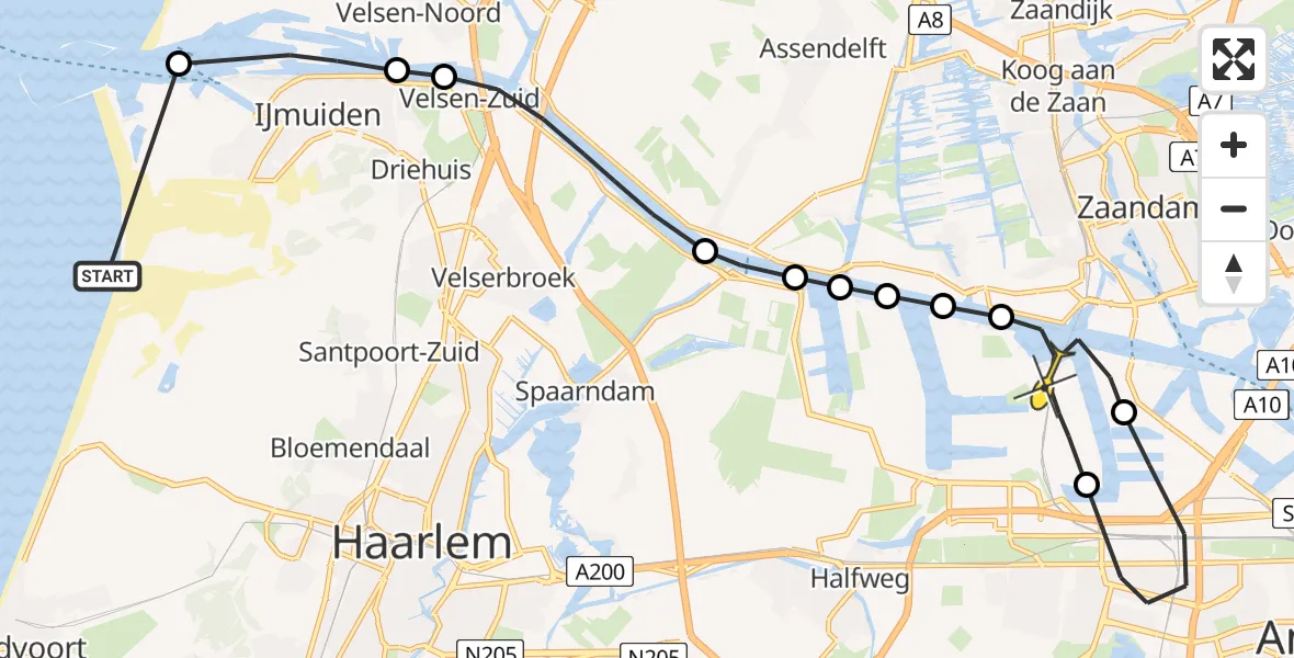 Routekaart van de vlucht: Lifeliner 1 naar Amsterdam Heliport, Sardiniëweg