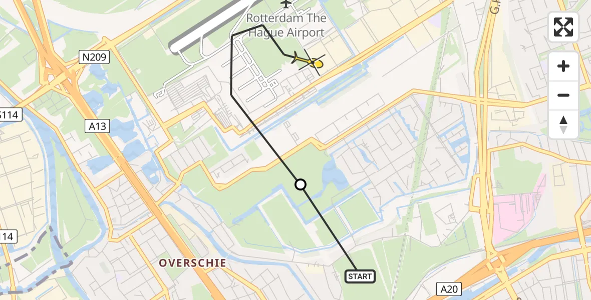 Routekaart van de vlucht: Lifeliner 2 naar Rotterdam The Hague Airport, Overschiese Kleiweg