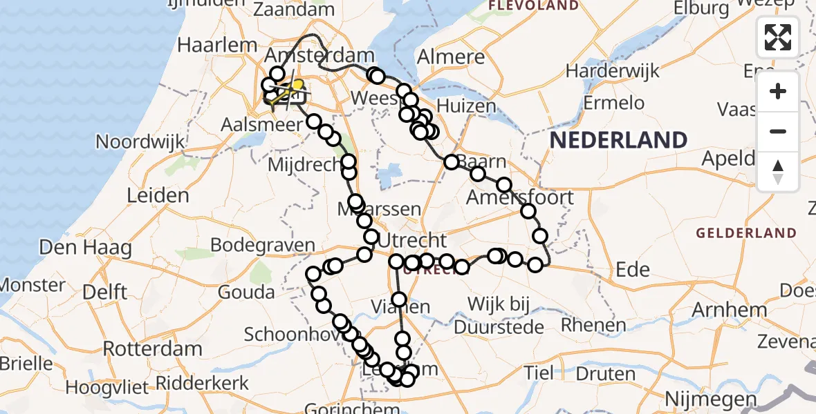 Routekaart van de vlucht: Politieheli naar Schiphol, Amsterdam-Bataviaweg