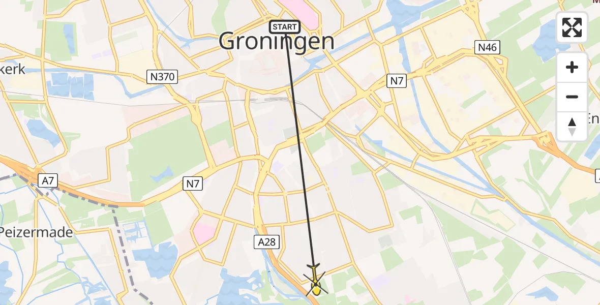 Routekaart van de vlucht: Ambulanceheli naar Groningen, Turfsingel