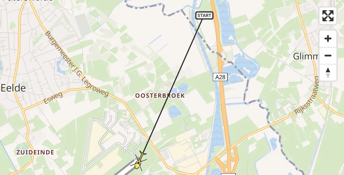 Routekaart van de vlucht: Ambulanceheli naar Groningen Airport Eelde, Witte Molen