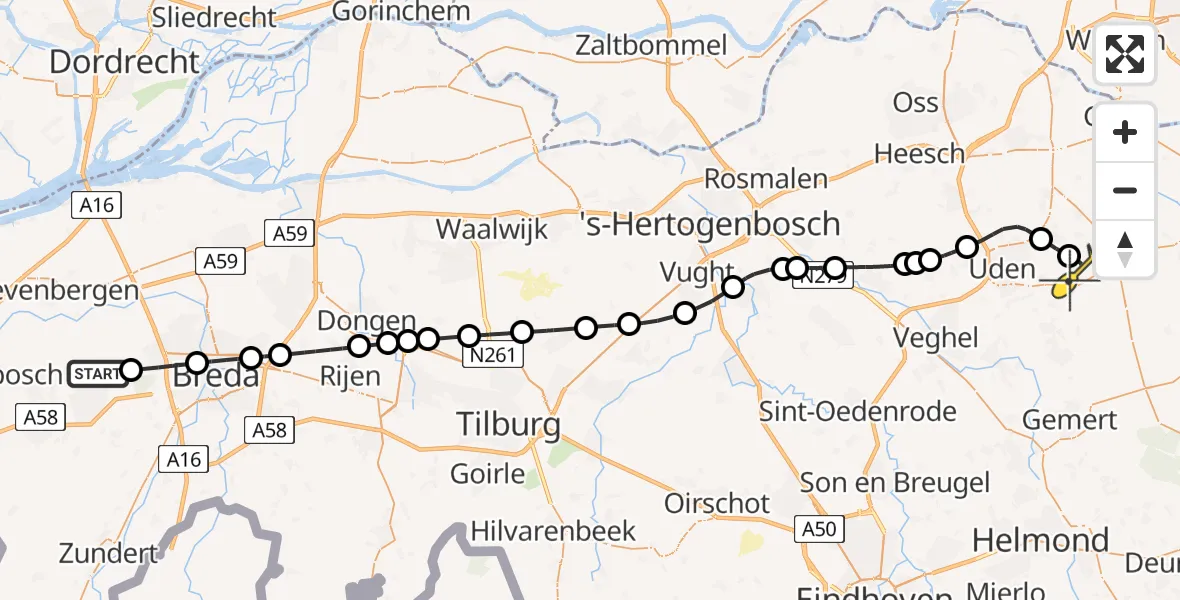 Routekaart van de vlucht: Lifeliner 3 naar Vliegbasis Volkel, Bleekershof