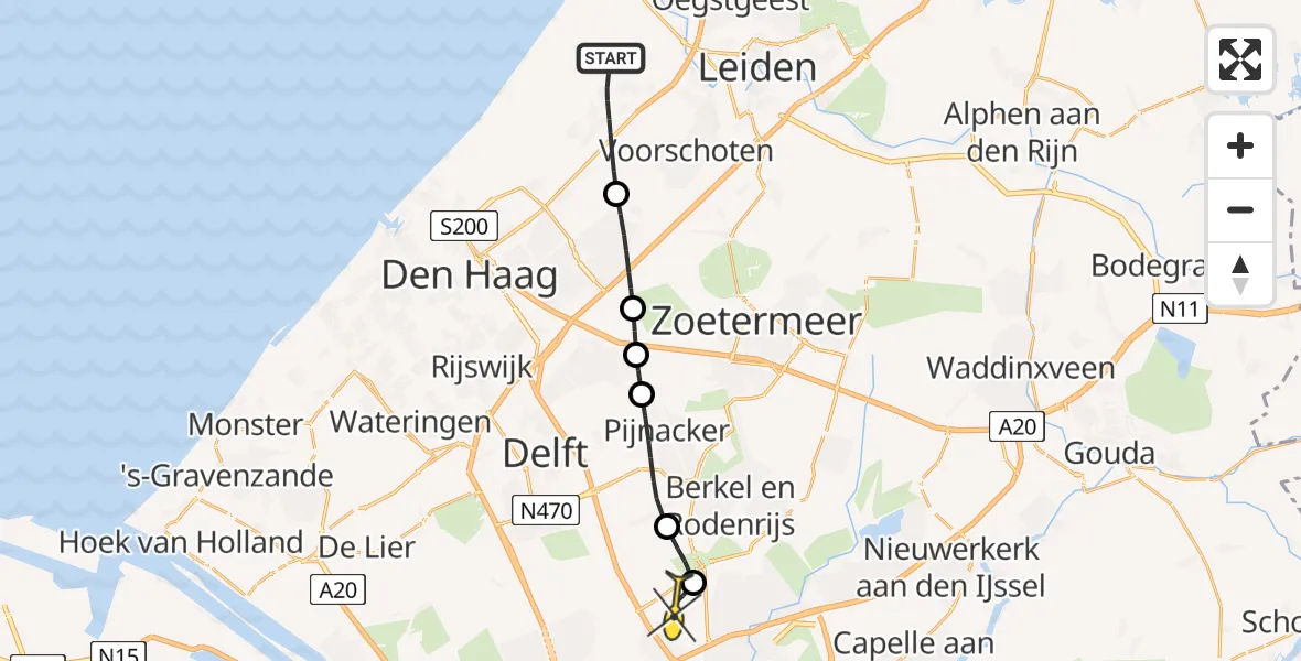 Routekaart van de vlucht: Lifeliner 2 naar Rotterdam The Hague Airport, Vorenbroekstraat