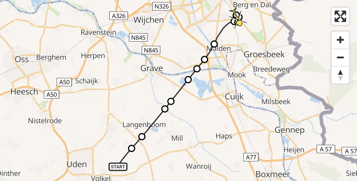 Routekaart van de vlucht: Lifeliner 3 naar Nijmegen, Zeelandsedijk