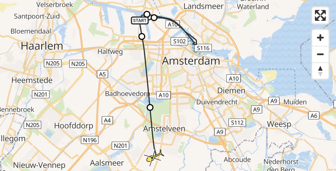 Routekaart van de vlucht: Lifeliner 1 naar Amstelveen, Dok IV