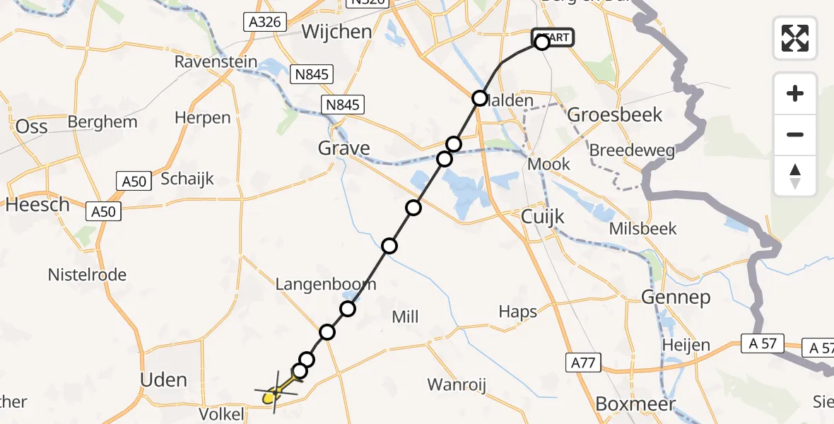 Routekaart van de vlucht: Lifeliner 3 naar Vliegbasis Volkel, De Vroonhof