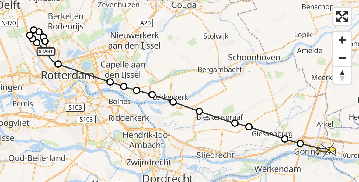 Routekaart van de vlucht: Lifeliner 2 naar Gorinchem, Ackersdijksepad