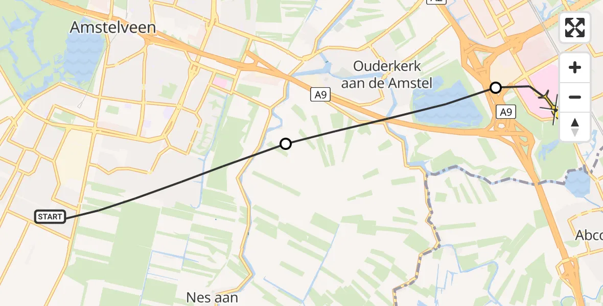 Routekaart van de vlucht: Lifeliner 1 naar Academisch Medisch Centrum (AMC), Meibergdreef