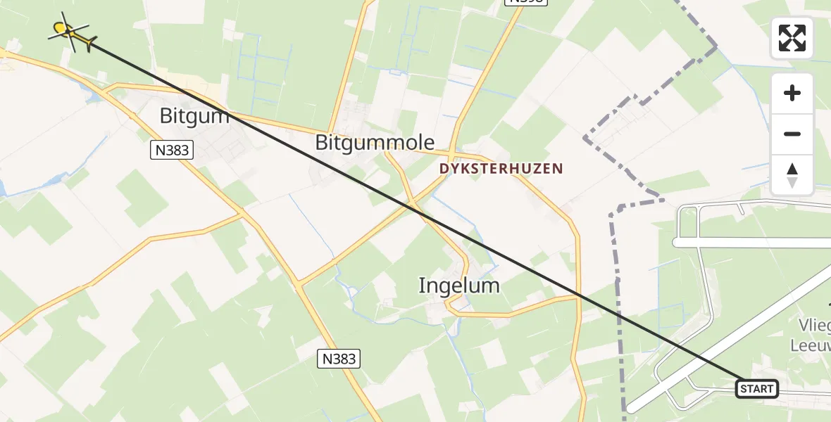 Routekaart van de vlucht: Ambulancehelikopter naar Bitgum, Berltsumerdyk