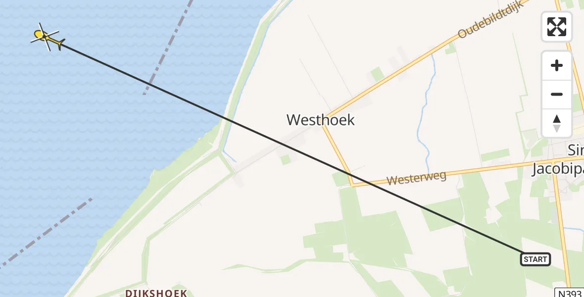 Routekaart van de vlucht: Ambulancehelikopter naar Formerum, Zuiderweg