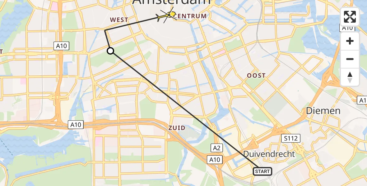 Routekaart van de vlucht: Politiehelikopter naar Amsterdam, Ellermanstraat