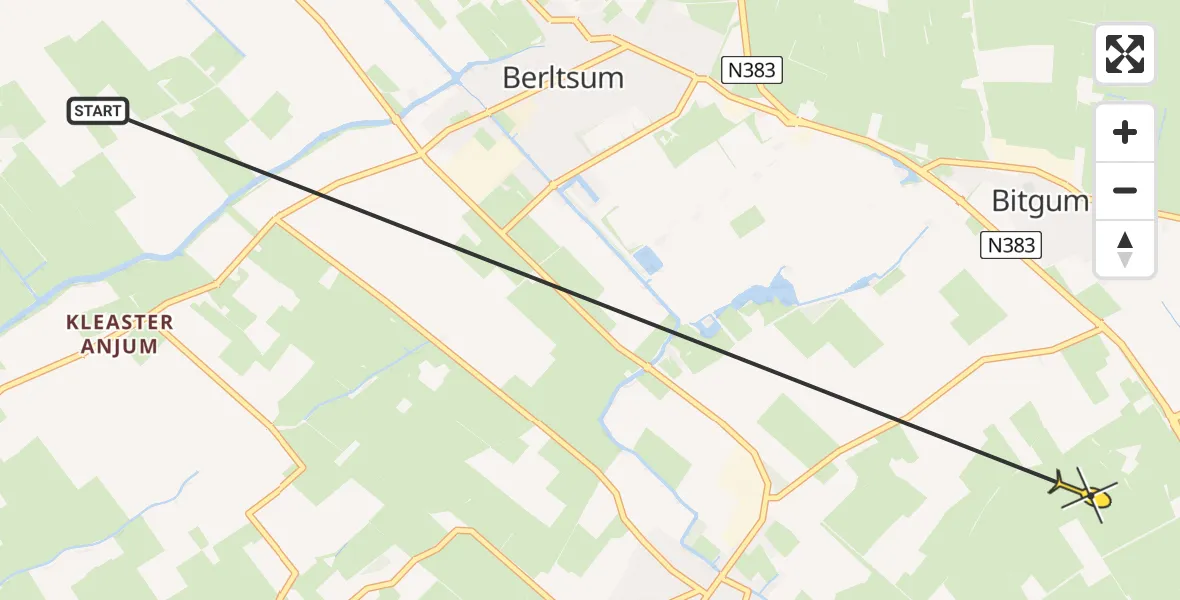 Routekaart van de vlucht: Ambulancehelikopter naar Menaam, W. Binnemaleane