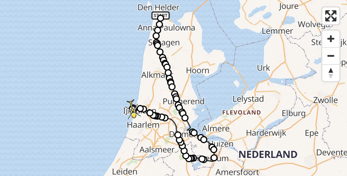 Routekaart van de vlucht: Kustwachthelikopter naar IJmuiden, Luchthavenweg