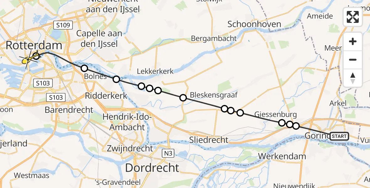 Routekaart van de vlucht: Lifeliner 2 naar Erasmus MC, Varkenmarkt