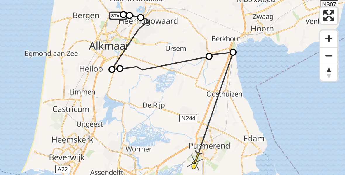 Routekaart van de vlucht: Politieheli naar Landsmeer, G.A. Holzmüller-Teengsstraat