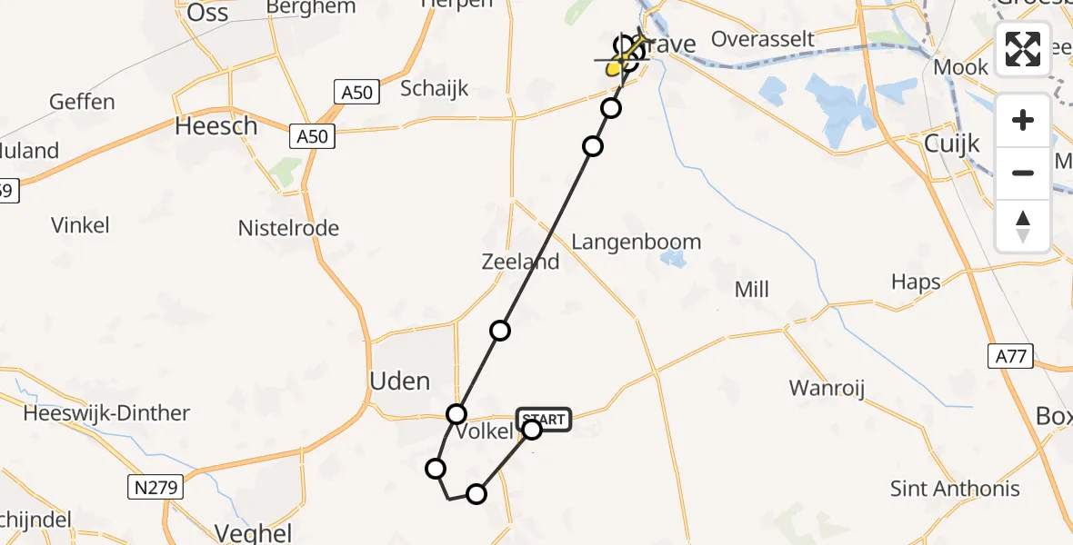 Routekaart van de vlucht: Lifeliner 3 naar Grave, Rouwstraat