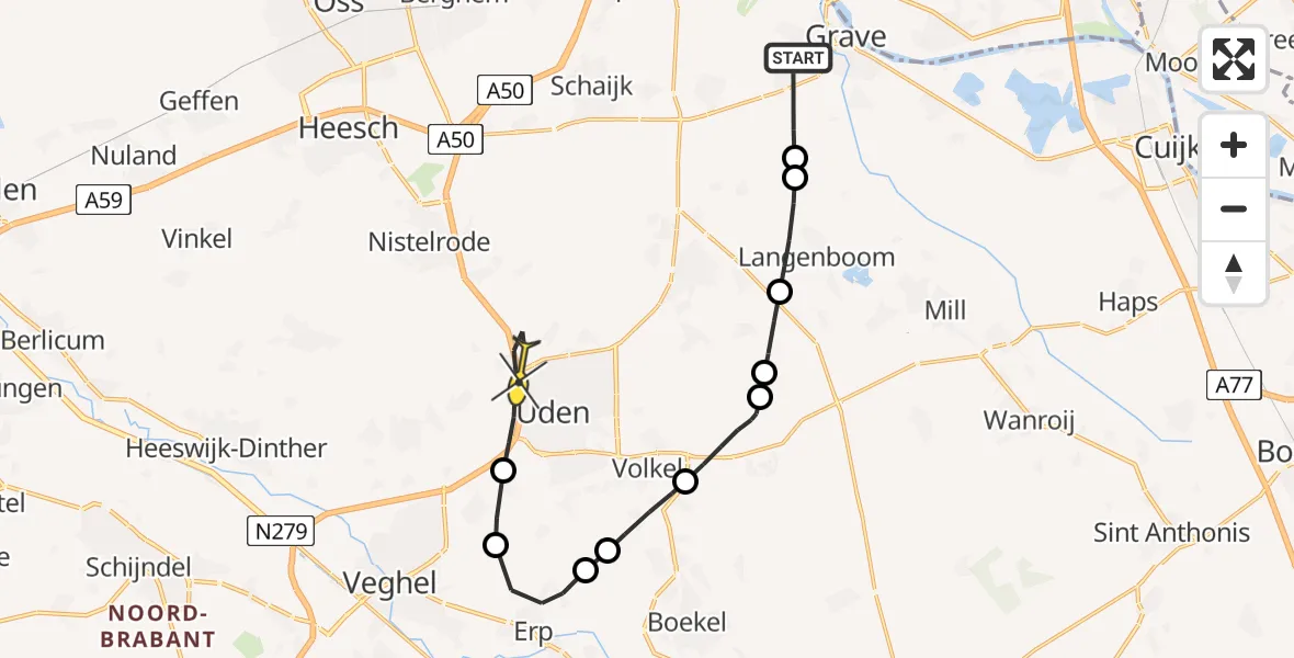 Routekaart van de vlucht: Lifeliner 3 naar Uden, Zaalheuvelweg