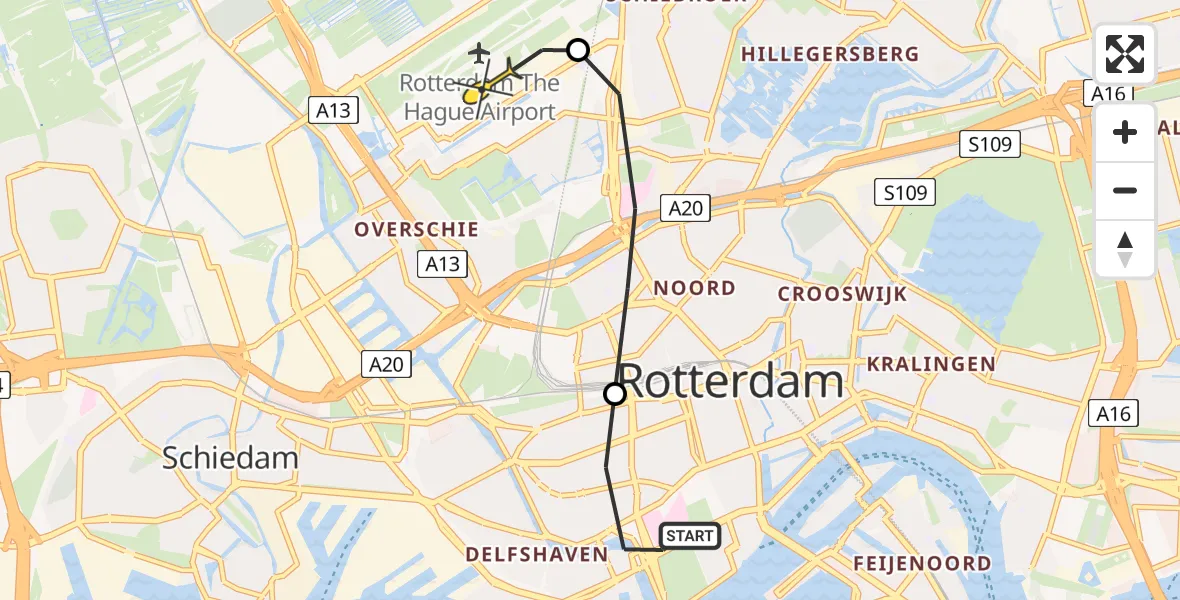 Routekaart van de vlucht: Lifeliner 2 naar Rotterdam The Hague Airport, Coolhaven