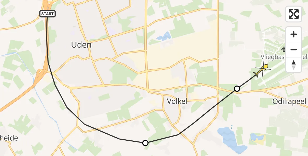 Routekaart van de vlucht: Lifeliner 3 naar Vliegbasis Volkel, Zeelandsedijk