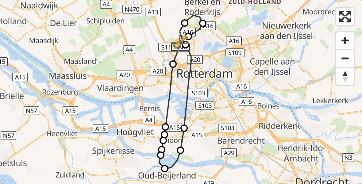 Vluchtroute Traumahelikopter Rotterdam The Hague Airport - Rotterdam The Hague Airport, 29 januari 2024, 17:05