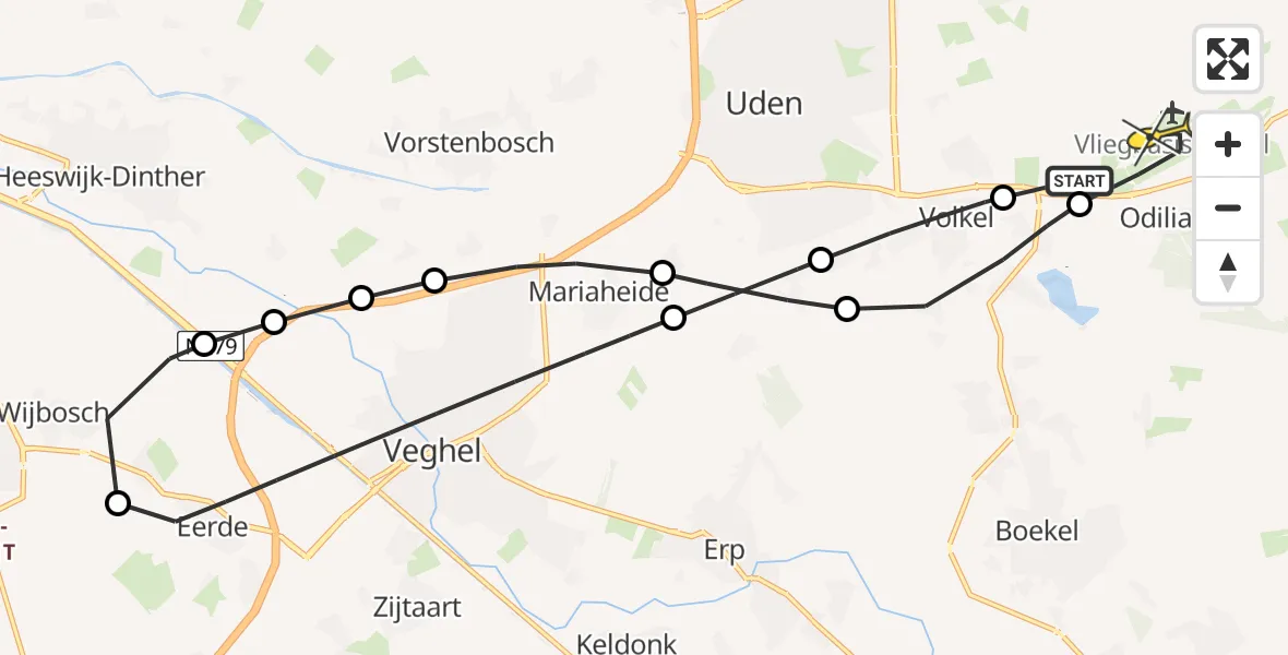 Routekaart van de vlucht: Lifeliner 3 naar Vliegbasis Volkel, Rondweg Volkel