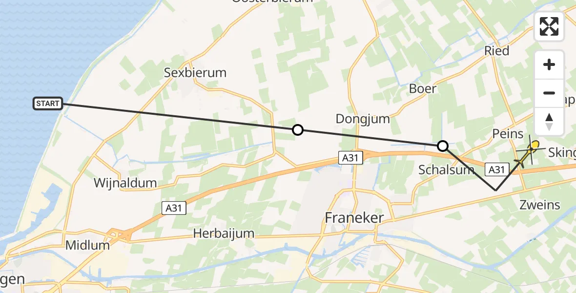 Routekaart van de vlucht: Ambulanceheli naar Peins, Sedyk