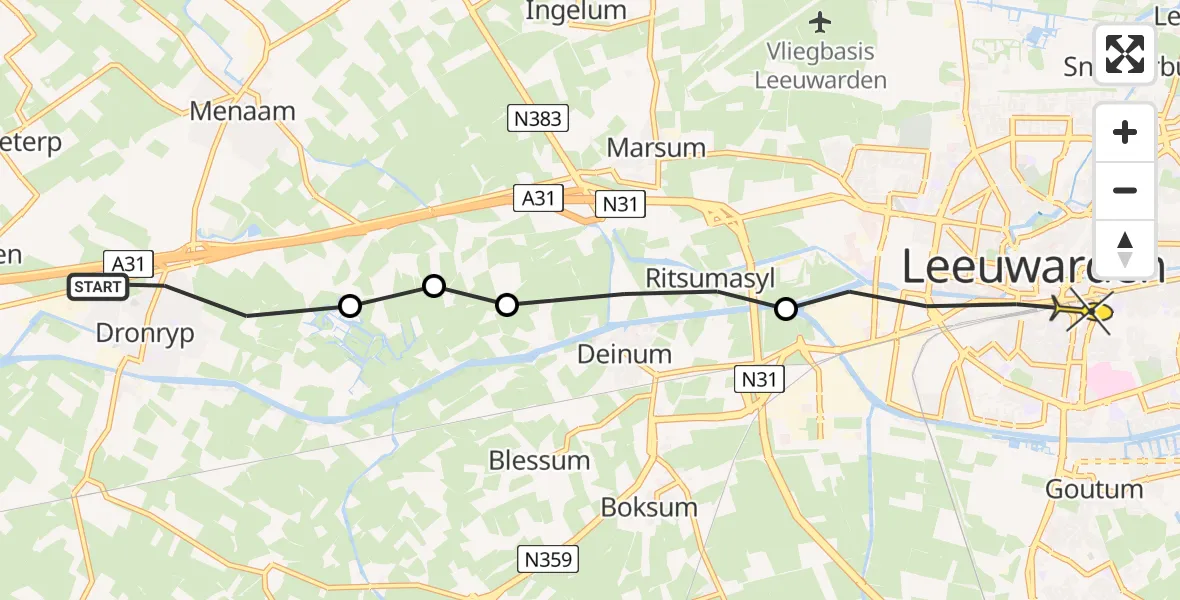 Routekaart van de vlucht: Ambulanceheli naar Leeuwarden, Strjitwei