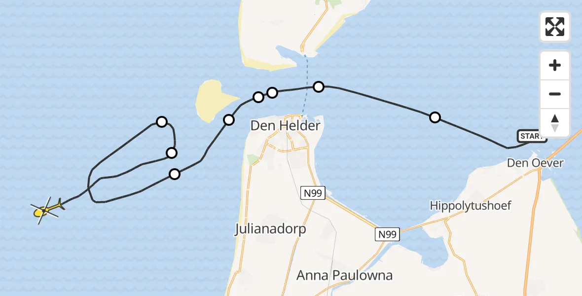 Routekaart van de vlucht: Kustwachthelikopter naar Molgerdijk