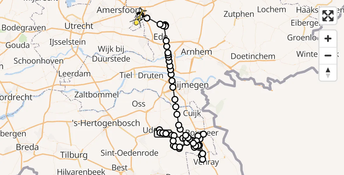 Routekaart van de vlucht: Politieheli naar De Glind, Scheiweg
