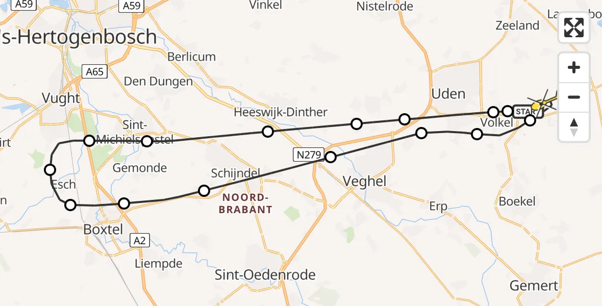 Routekaart van de vlucht: Lifeliner 3 naar Vliegbasis Volkel, Scheiweg