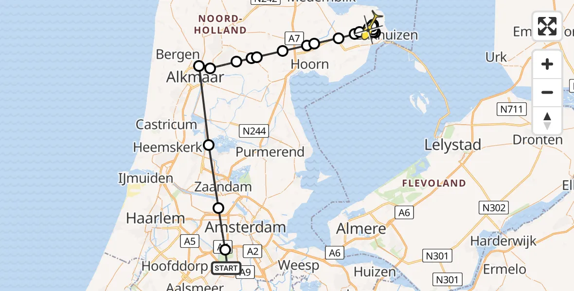 Routekaart van de vlucht: Politieheli naar Andijk, Doorweg