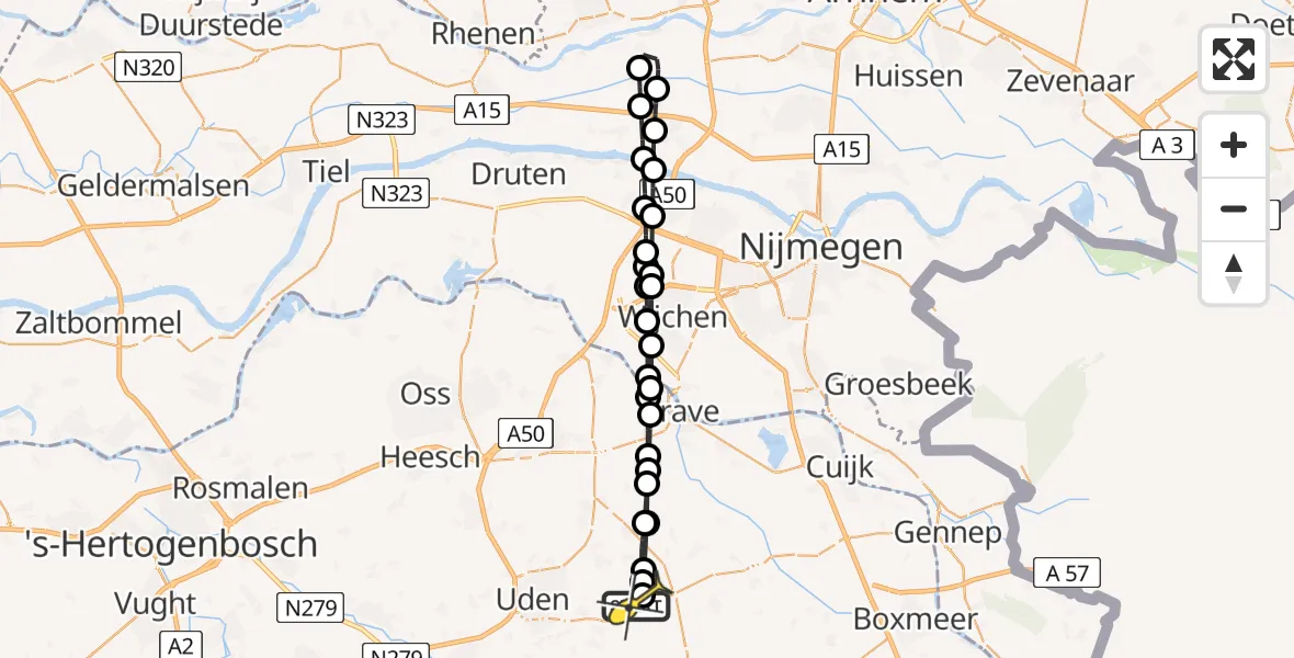 Routekaart van de vlucht: Lifeliner 3 naar Vliegbasis Volkel, Zeelandsedijk