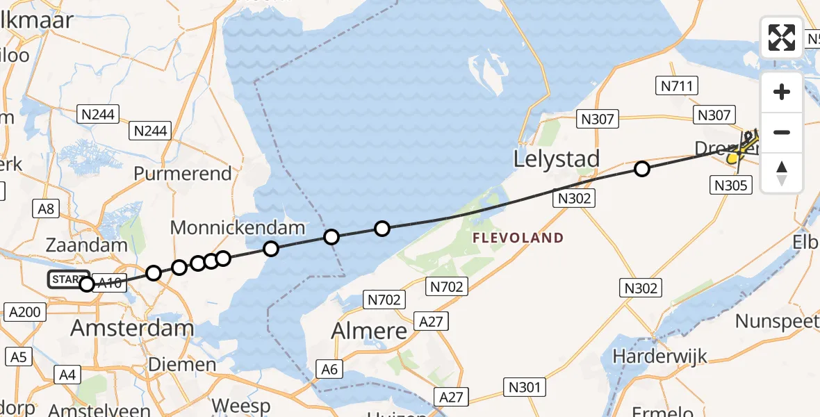 Routekaart van de vlucht: Lifeliner 1 naar Dronten, Maltaweg