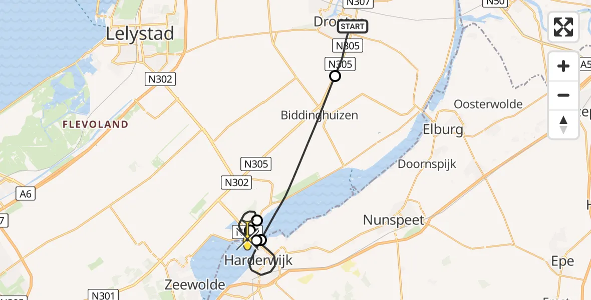 Routekaart van de vlucht: Lifeliner 1 naar Zeewolde, De Fazant