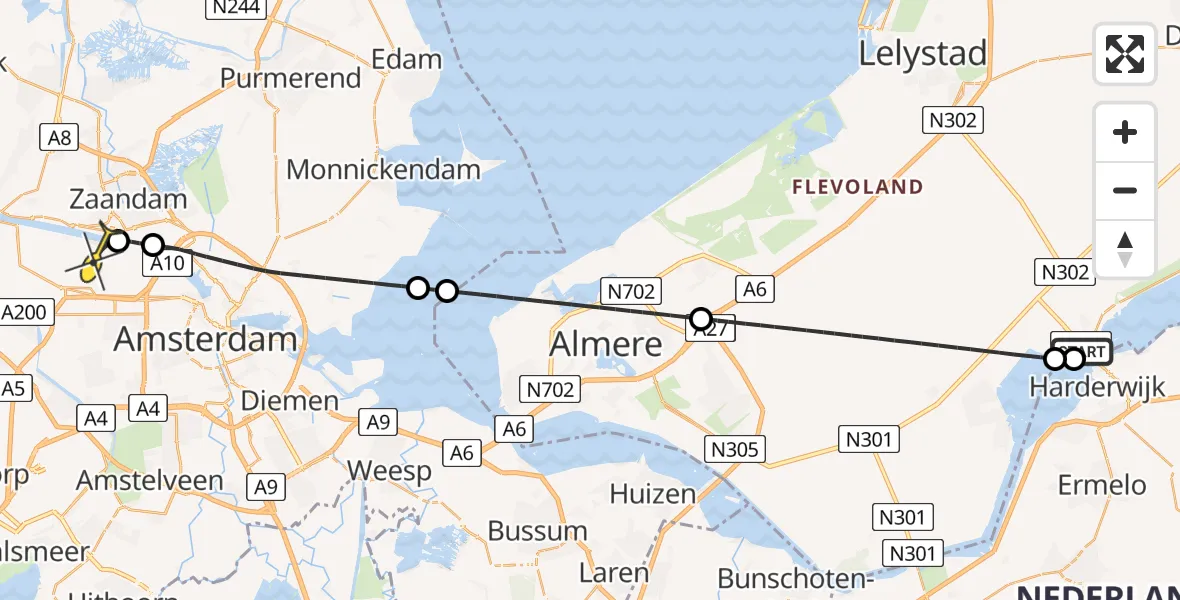 Routekaart van de vlucht: Lifeliner 1 naar Amsterdam Heliport, Knardijk