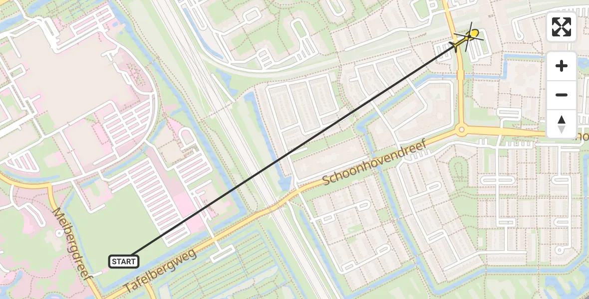 Routekaart van de vlucht: Lifeliner 3 naar Academisch Medisch Centrum (AMC), Renooiplein