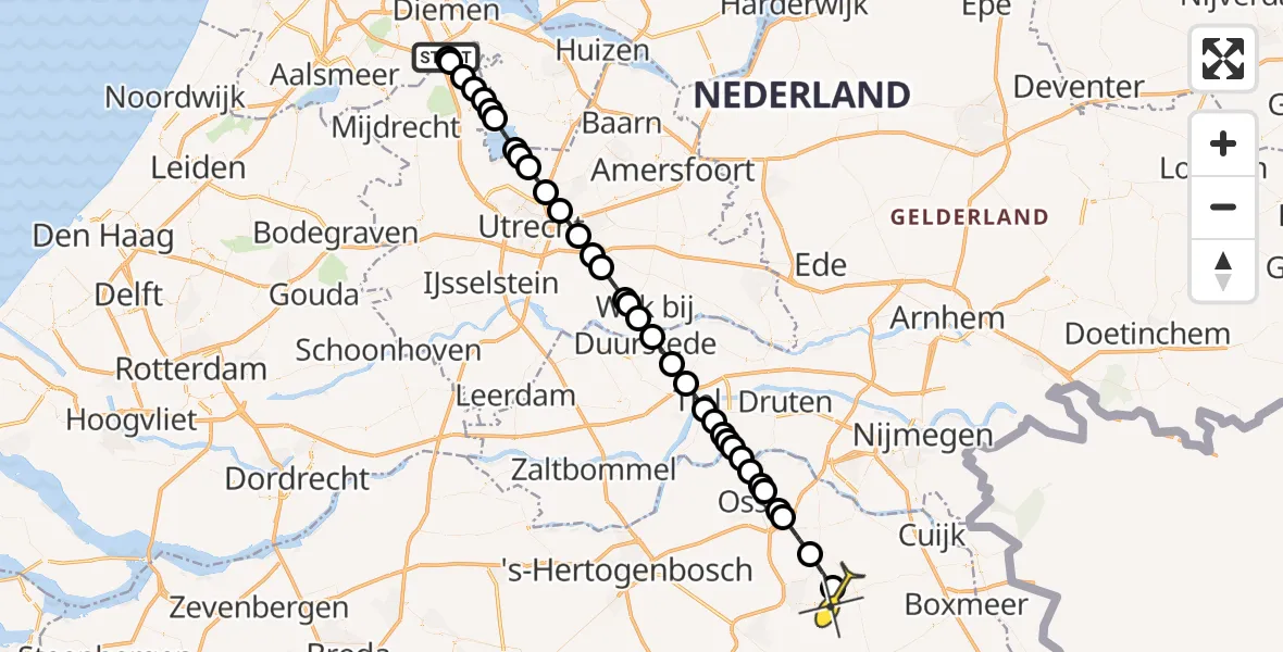 Routekaart van de vlucht: Lifeliner 3 naar Vliegbasis Volkel, Abcouderstraatweg