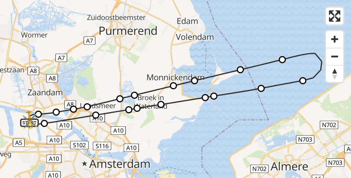 Vluchtroute Traumahelikopter van Amsterdam Heliport naar Amsterdam Heliport