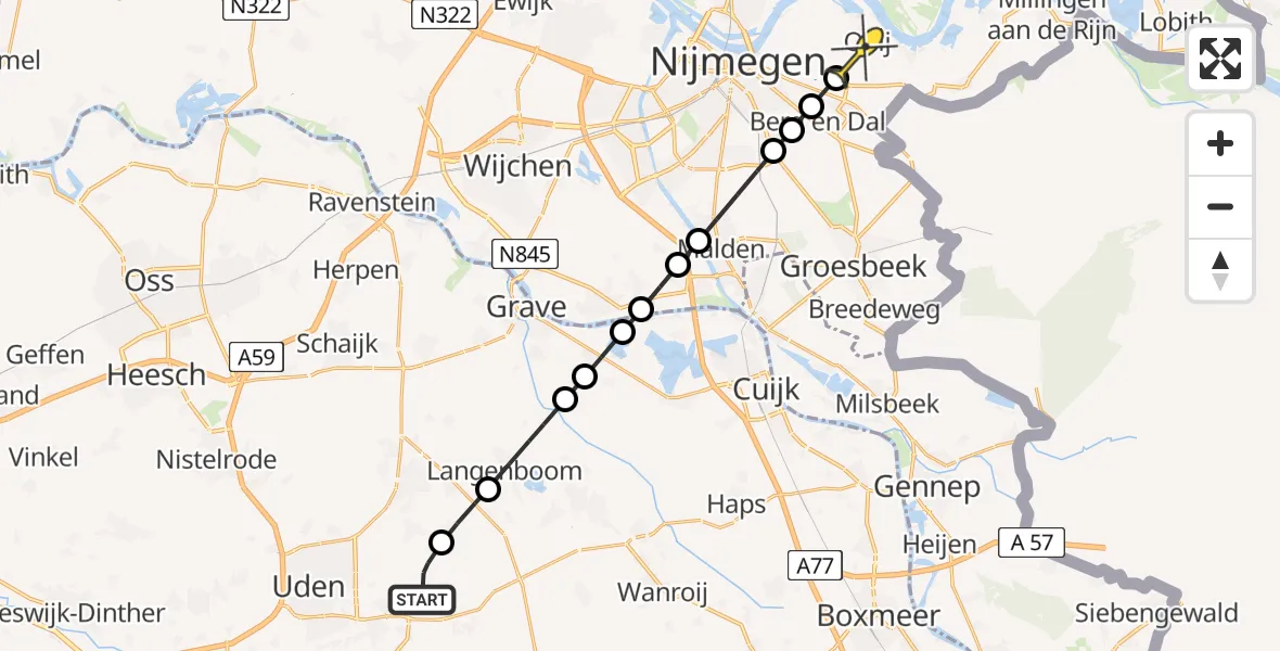 Routekaart van de vlucht: Lifeliner 3 naar Ooij, Zeelandsedijk