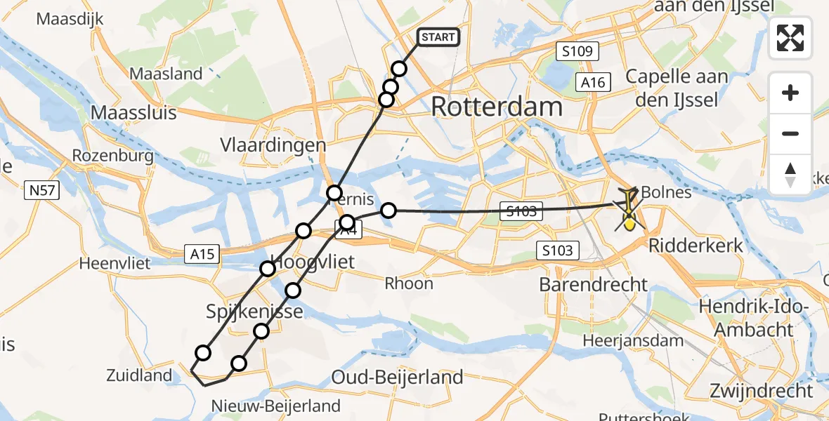 Routekaart van de vlucht: Lifeliner 2 naar Rotterdam, Rotterdam Airportbaan