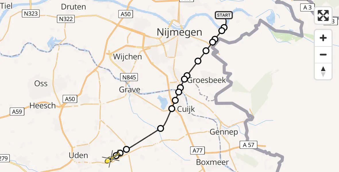 Routekaart van de vlucht: Lifeliner 3 naar Vliegbasis Volkel, Polder