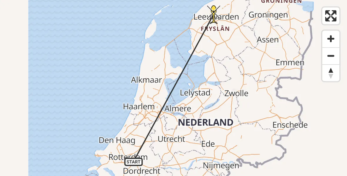 Routekaart van de vlucht: Traumahelikopter naar Vliegbasis Leeuwarden, Famylje Tammingaleane