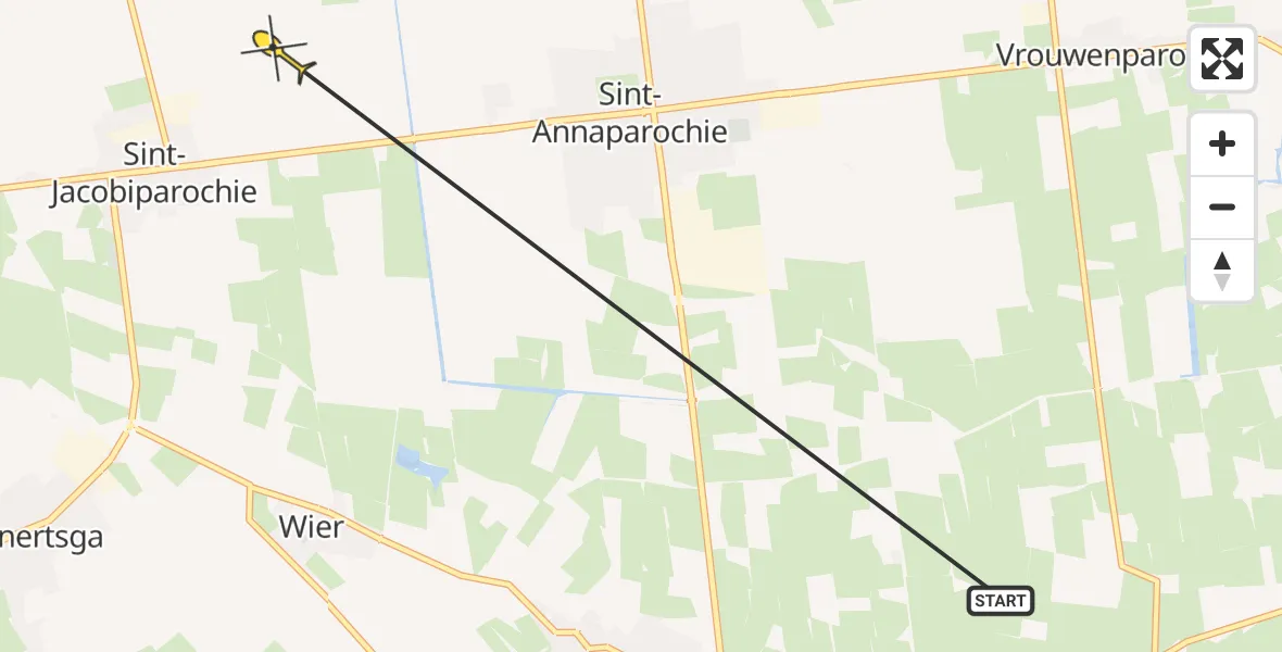 Routekaart van de vlucht: Ambulancehelikopter naar St.-Jacobiparochie, Langhuisterweg