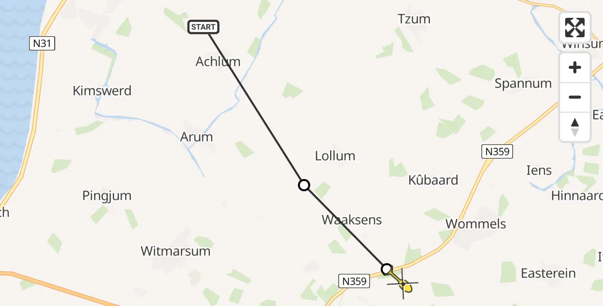 Routekaart van de vlucht: Ambulancehelikopter naar Burgwerd, Herbaijumerweg