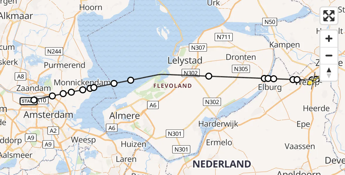 Routekaart van de vlucht: Lifeliner 1 naar Hattem, Westhaven