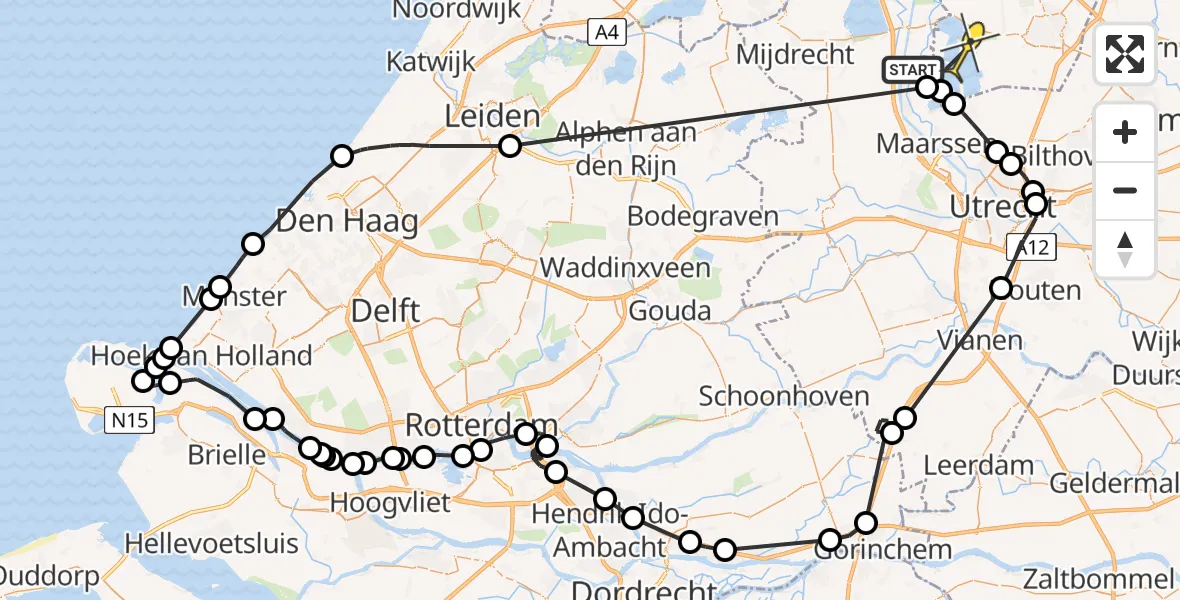 Routekaart van de vlucht: Politieheli naar Loosdrecht, Mijndensedijk